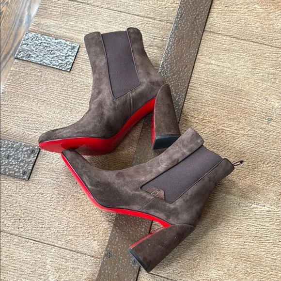 Christian Louboutin turelastic brown cosme suede ankle boot 85mm sz 39.5 - Picture 5 of 12